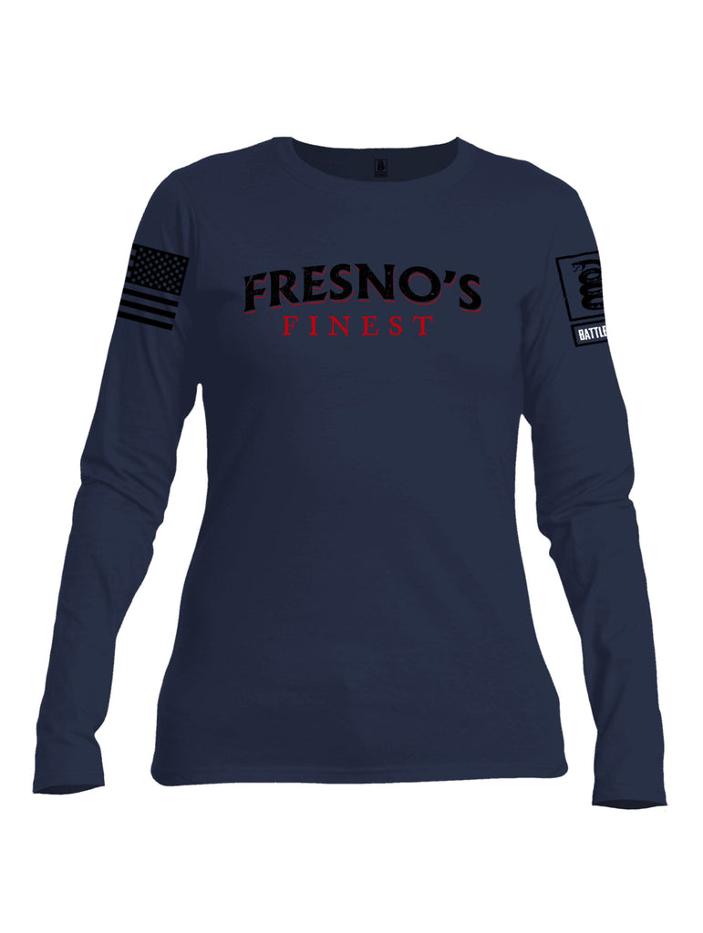 Battleraddle Fresnos Finest  Black Sleeves Women Cotton Crew Neck Long Sleeve T Shirt