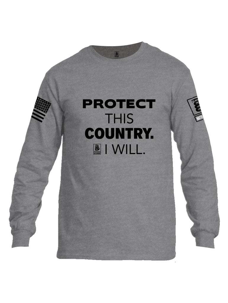 Battleraddle Protect This Country I Will.  Black Sleeves Men Cotton Crew Neck Long Sleeve T Shirt