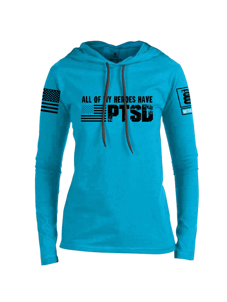 Battleraddle All Of My Heroes Have Ptsd Black Sleeves Women Cotton Thin Cotton Lightweight Hoodie