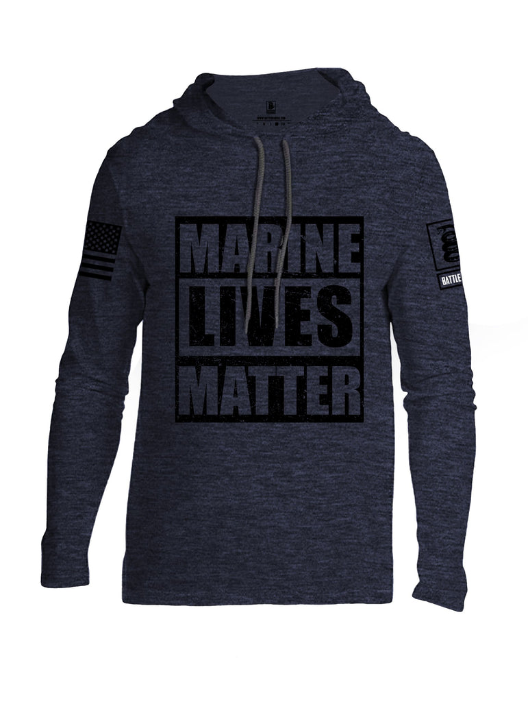 Battleraddle Marine Lives Matter Black Sleeves Men Cotton Thin Cotton Lightweight Hoodie