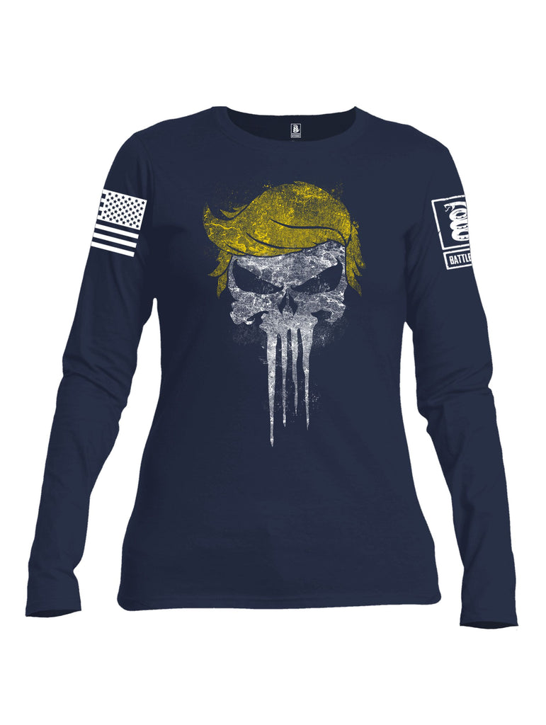 Battleraddle Trump Hair Punisher White Sleeves Women Cotton Crew Neck Long Sleeve T Shirt