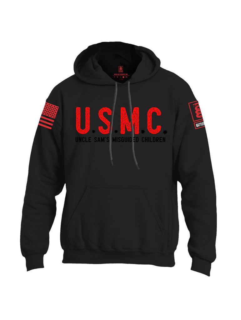 Battleraddle U.S.M.C Uncle Sams Misguided Children Red Sleeves Uni Cotton Blended Hoodie With Pockets