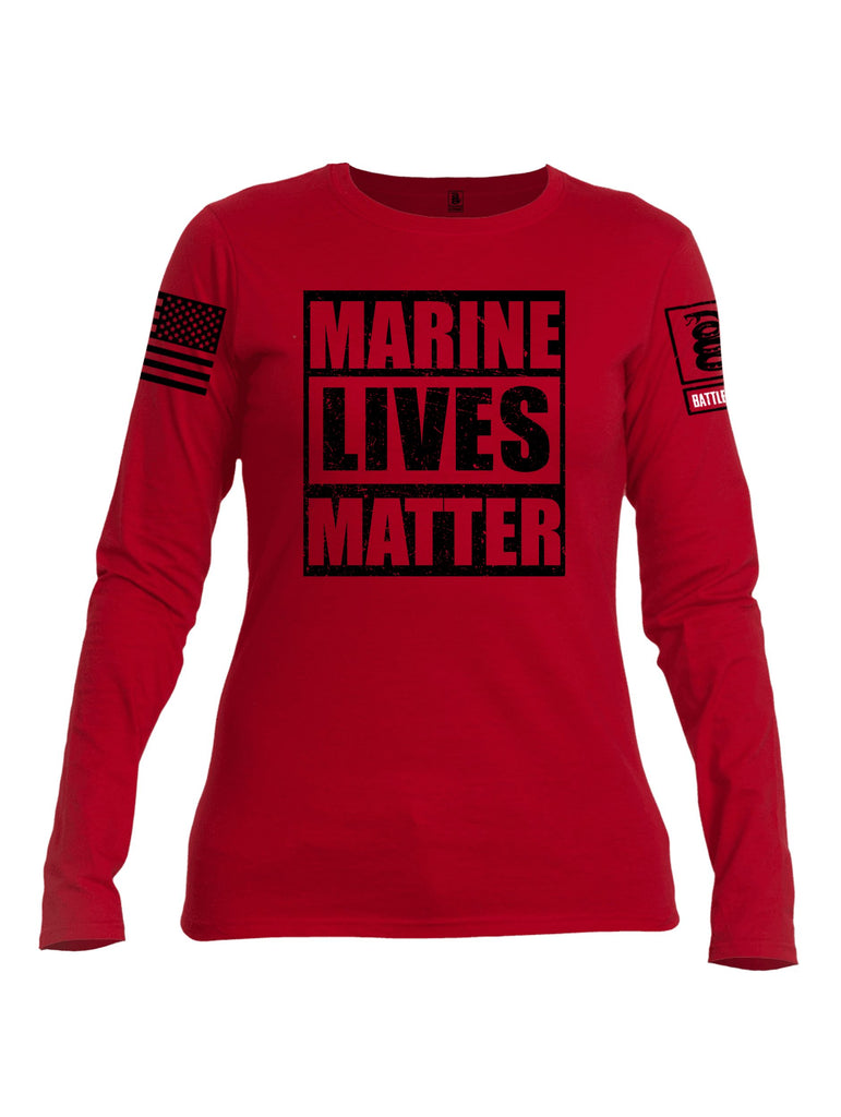 Battleraddle Marine Lives Matter Black Sleeves Women Cotton Crew Neck Long Sleeve T Shirt