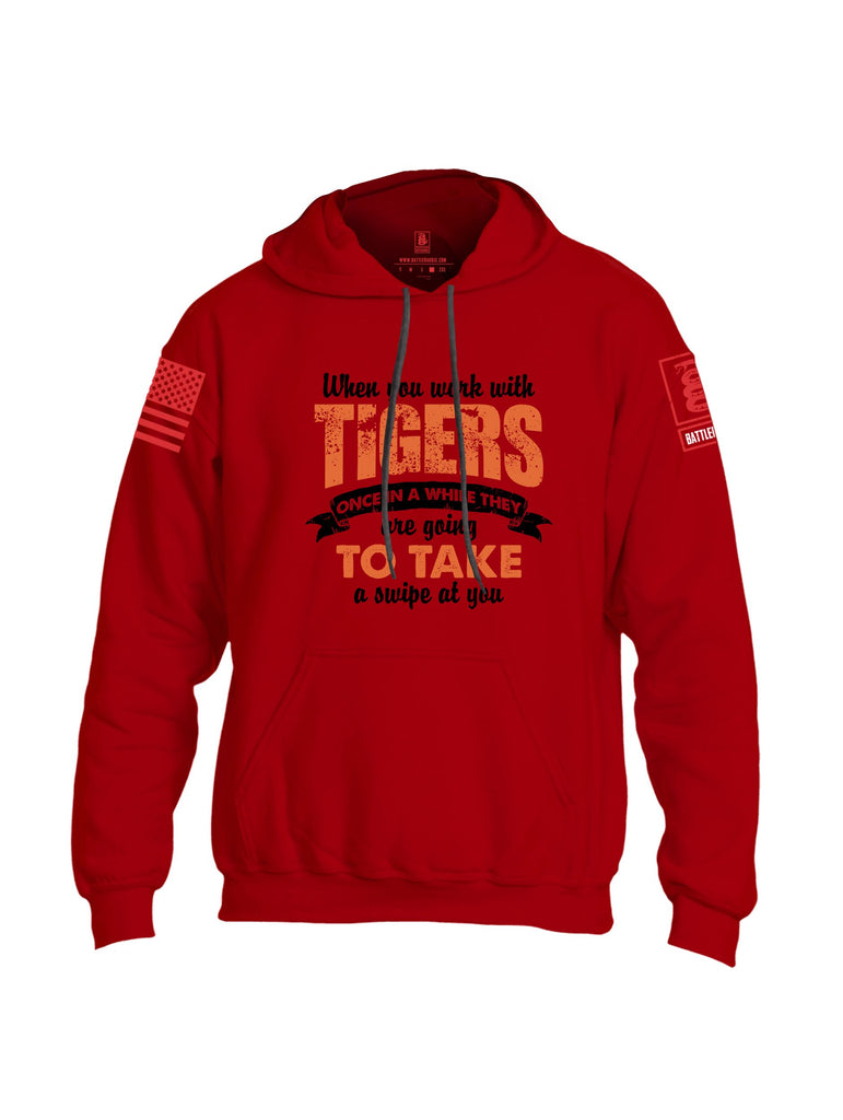 Battleraddle When You Work With Tigers Red Sleeves Uni Cotton Blended Hoodie With Pockets