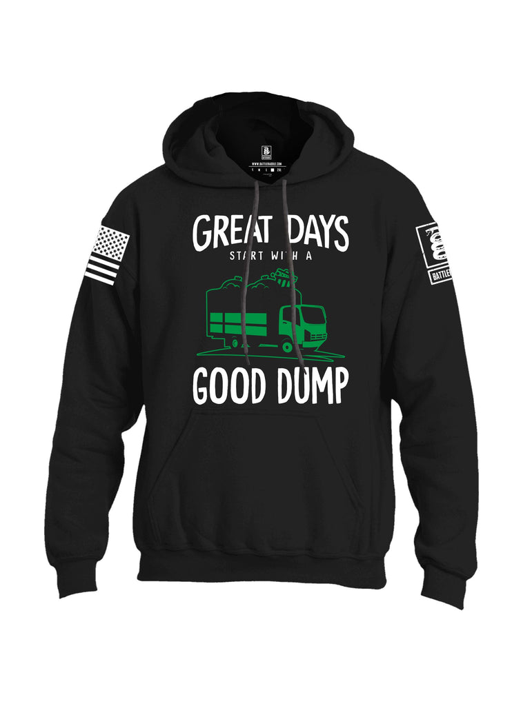 Battleraddle Great Days Start With A Good Dump White Sleeves Uni Cotton Blended Hoodie With Pockets
