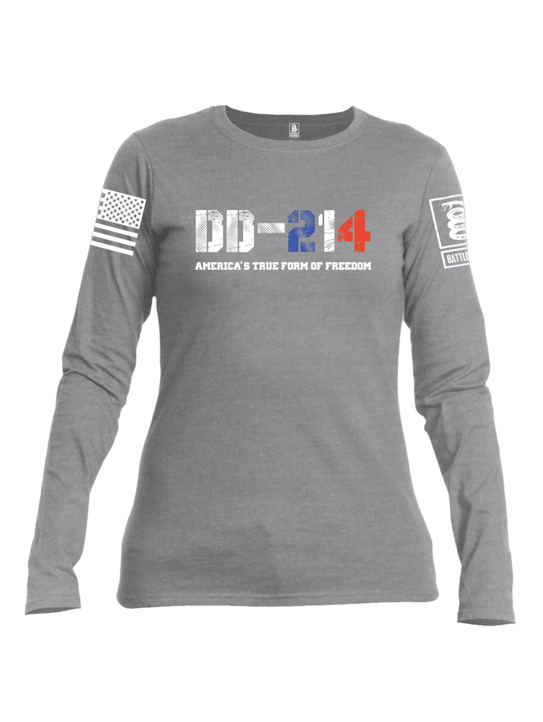 Battleraddle Dd214 Americas True Freedom White Sleeves Women Cotton Crew Neck Long Sleeve T Shirt