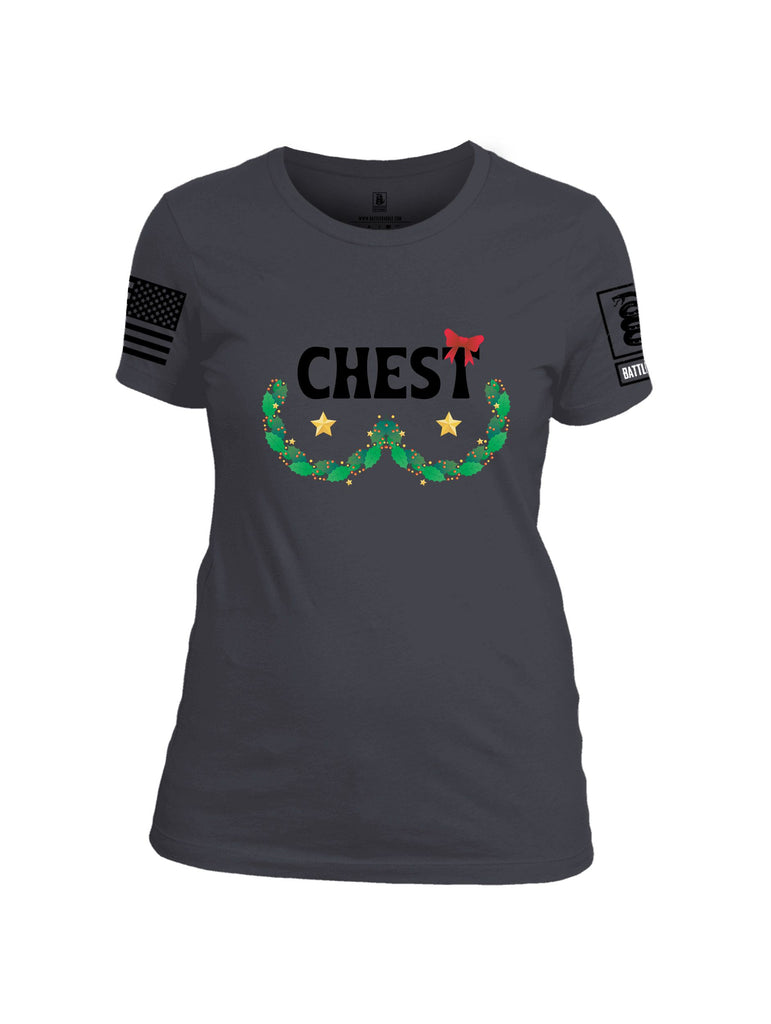 Battleraddle Chest Christmas Black Sleeves Women Cotton Crew Neck T-Shirt