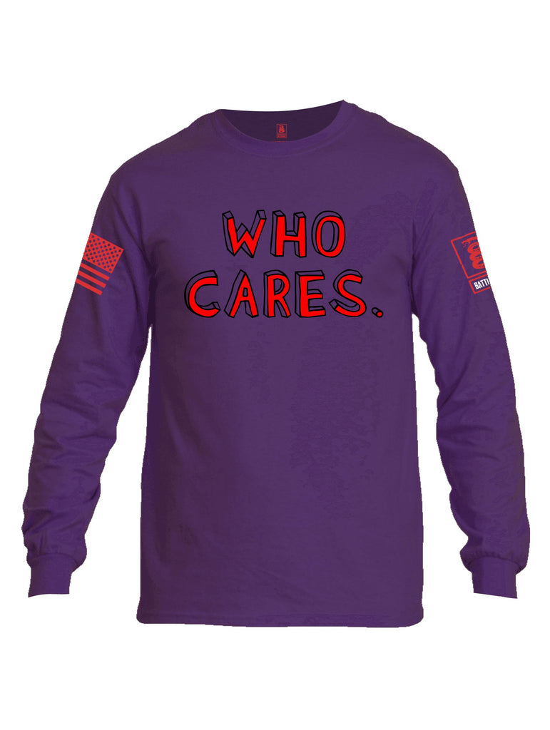 Battleraddle Who Cares Red Sleeves Men Cotton Crew Neck Long Sleeve T Shirt