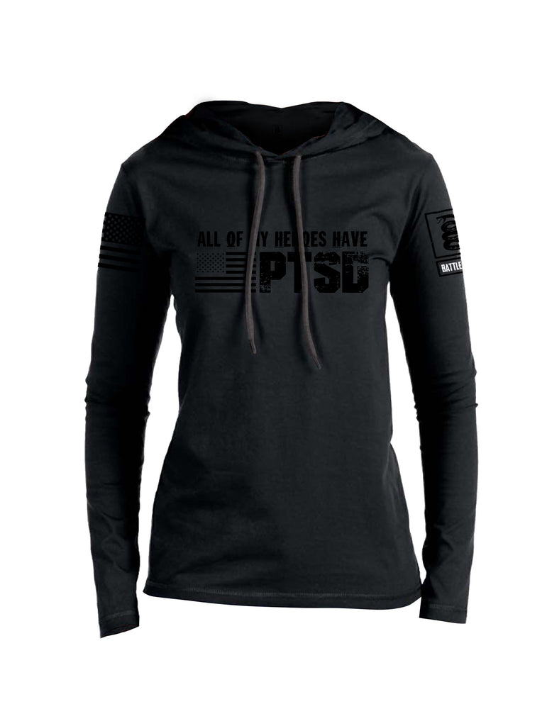 Battleraddle All Of My Heroes Have Ptsd Black Sleeves Women Cotton Thin Cotton Lightweight Hoodie