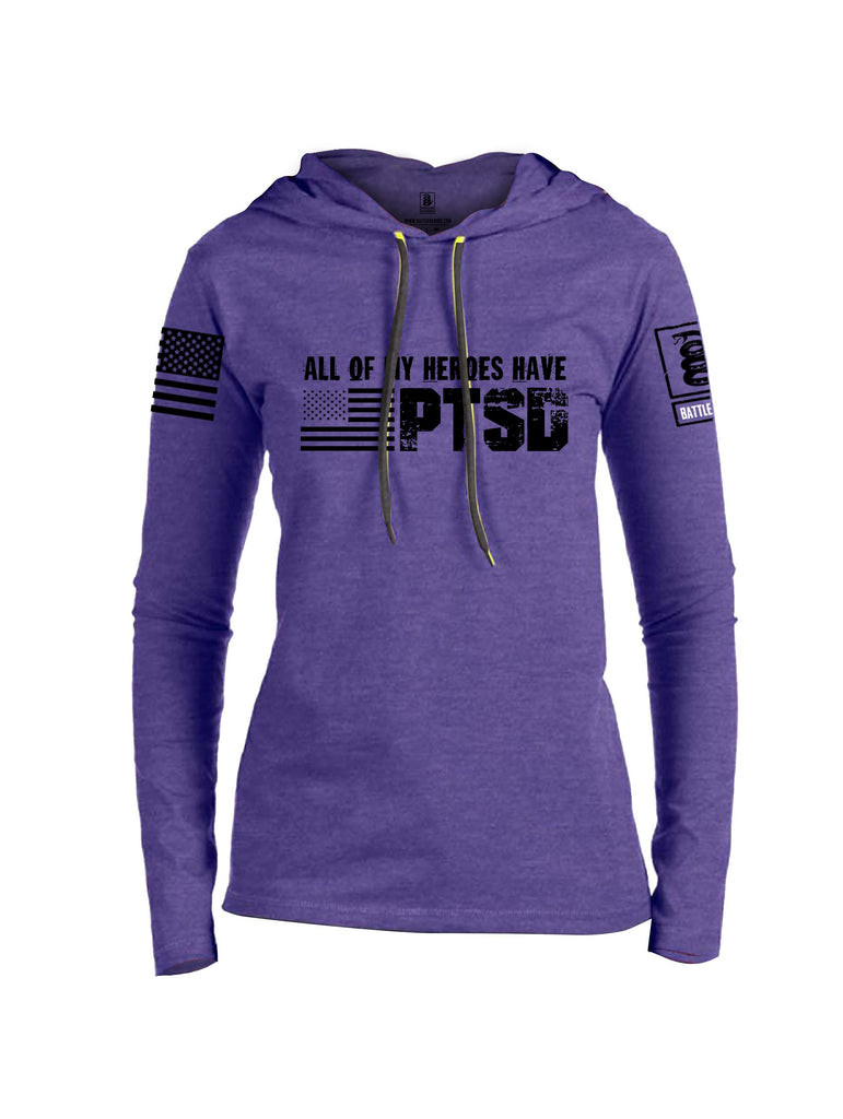 Battleraddle All Of My Heroes Have Ptsd Black Sleeves Women Cotton Thin Cotton Lightweight Hoodie