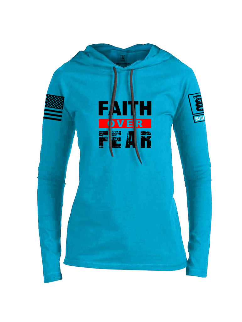 Battleraddle Faith Over Fear Black Sleeves Women Cotton Thin Cotton Lightweight Hoodie