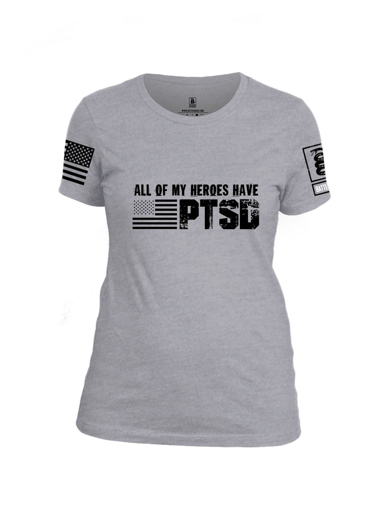 Battleraddle All Of My Heroes Have Ptsd Black Sleeves Women Cotton Crew Neck T-Shirt