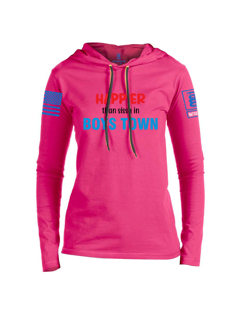 Battleraddle Happier Than Sissy In Boys Town Mid Blue Sleeves Women Cotton Thin Cotton Lightweight Hoodie