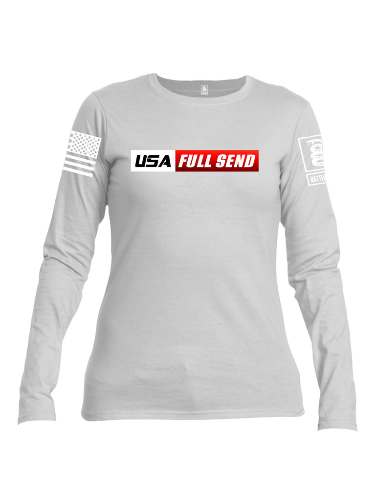 Battleraddle Usa Full Send White Sleeves Women Cotton Crew Neck Long Sleeve T Shirt