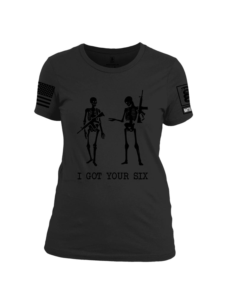 Battleraddle I Got Your Six Skeleton  Black Sleeves Women Cotton Crew Neck T-Shirt