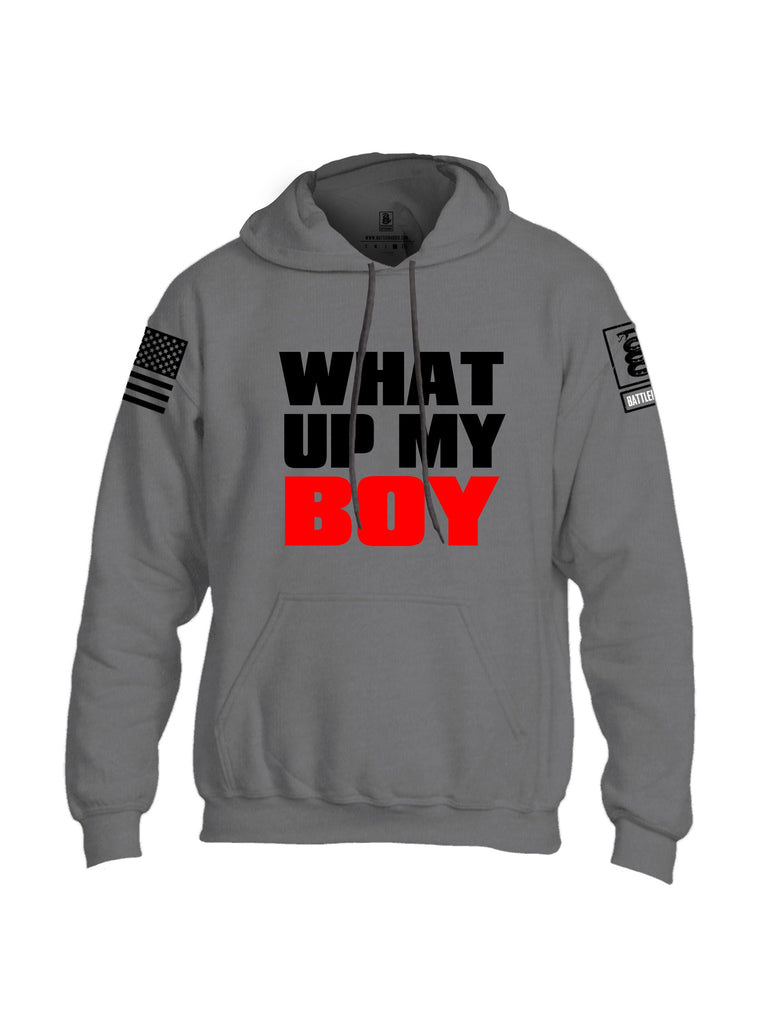 Battleraddle What Up My Boy  Black Sleeves Uni Cotton Blended Hoodie With Pockets