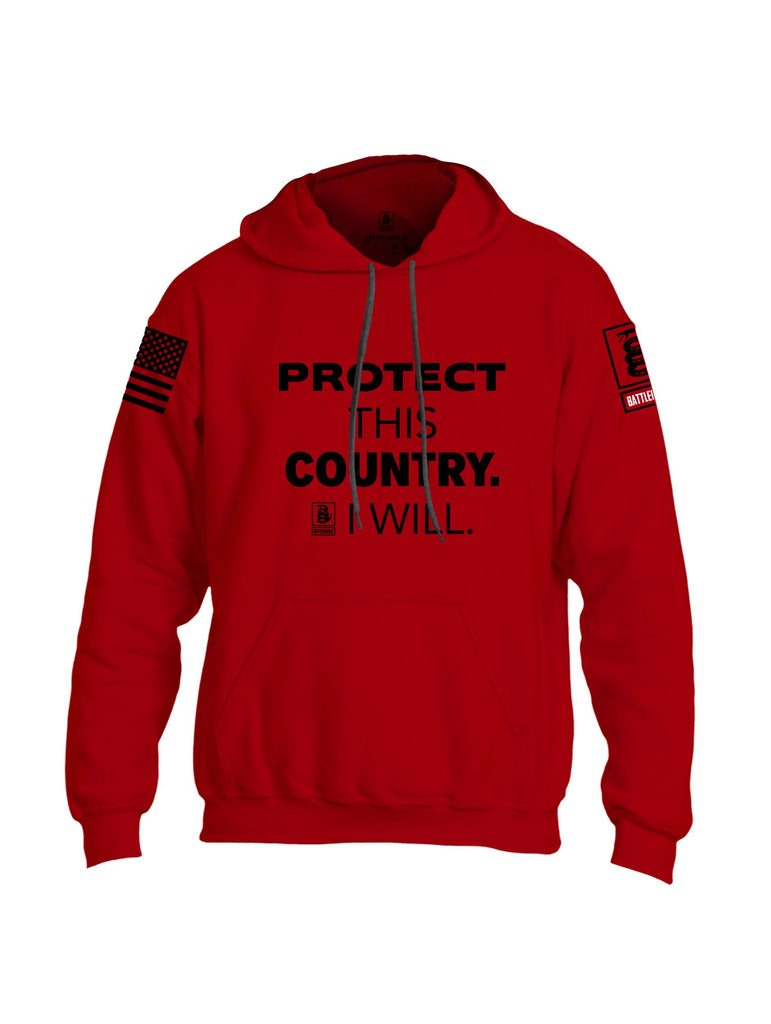 Battleraddle Protect This Country I Will.  Black Sleeves Uni Cotton Blended Hoodie With Pockets