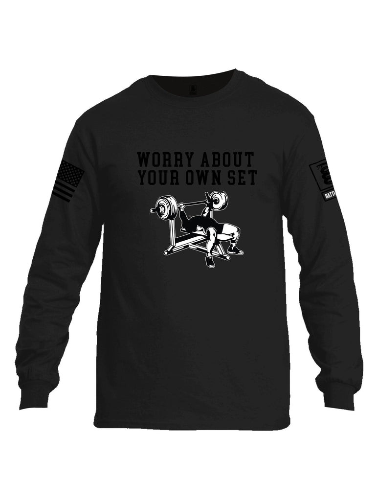 Battleraddle Worry About Your Own Set  Black Sleeves Men Cotton Crew Neck Long Sleeve T Shirt