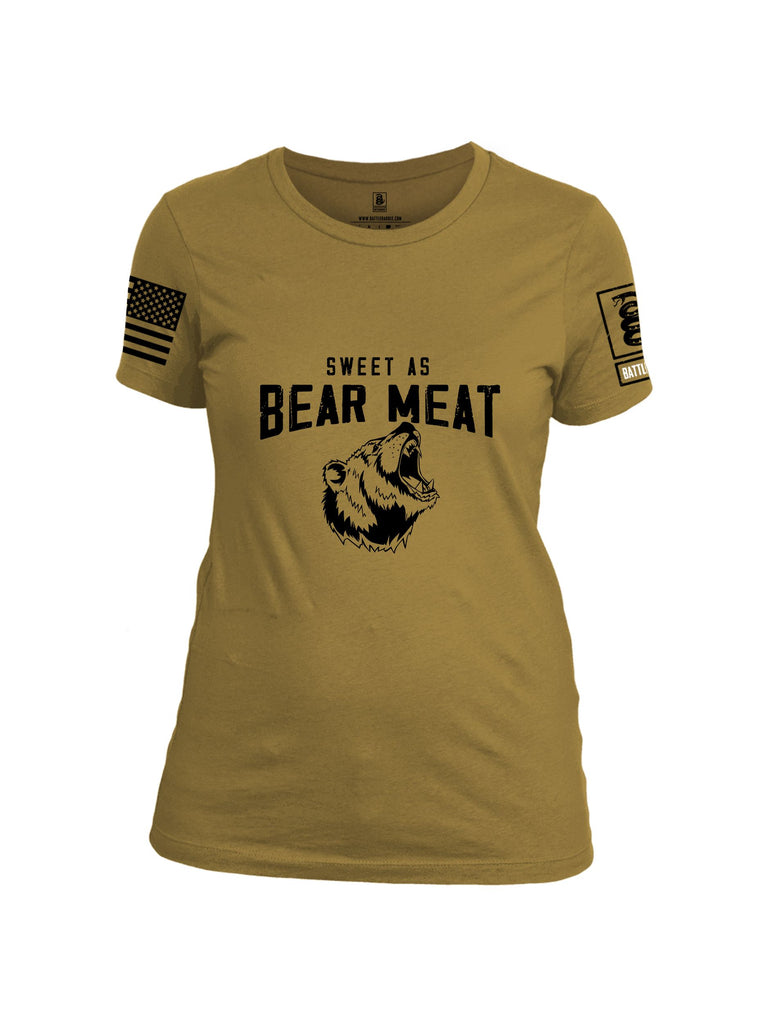 Battleraddle Sweet As Bear Meat Black Sleeves Women Cotton Crew Neck T-Shirt