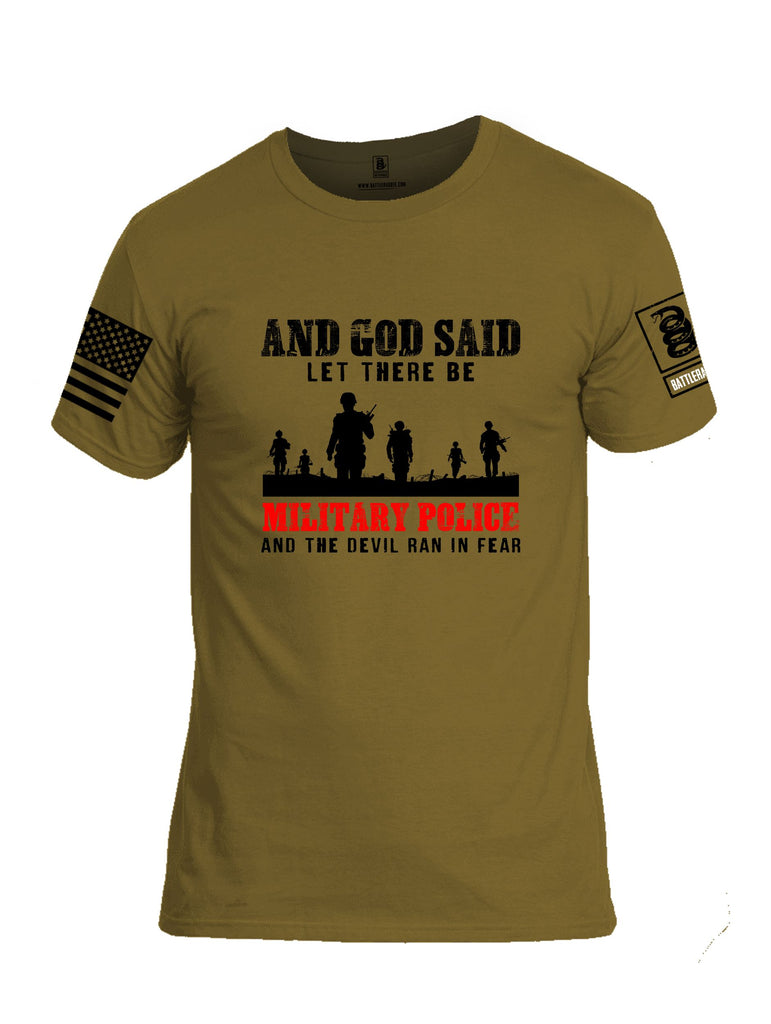 Battleraddle And God Said Let There Be Military Police  Black Sleeves Men Cotton Crew Neck T-Shirt