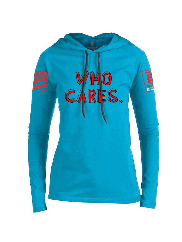 Battleraddle Who Cares Red Sleeves Women Cotton Thin Cotton Lightweight Hoodie