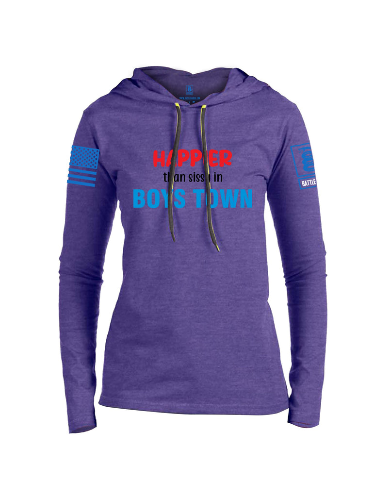 Battleraddle Happier Than Sissy In Boys Town Mid Blue Sleeves Women Cotton Thin Cotton Lightweight Hoodie