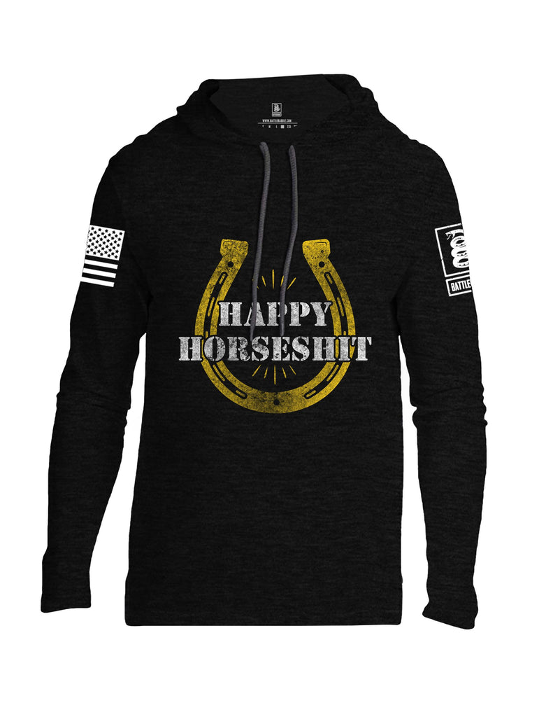 Battleraddle Happy Horseshit White Sleeves Men Cotton Thin Cotton Lightweight Hoodie