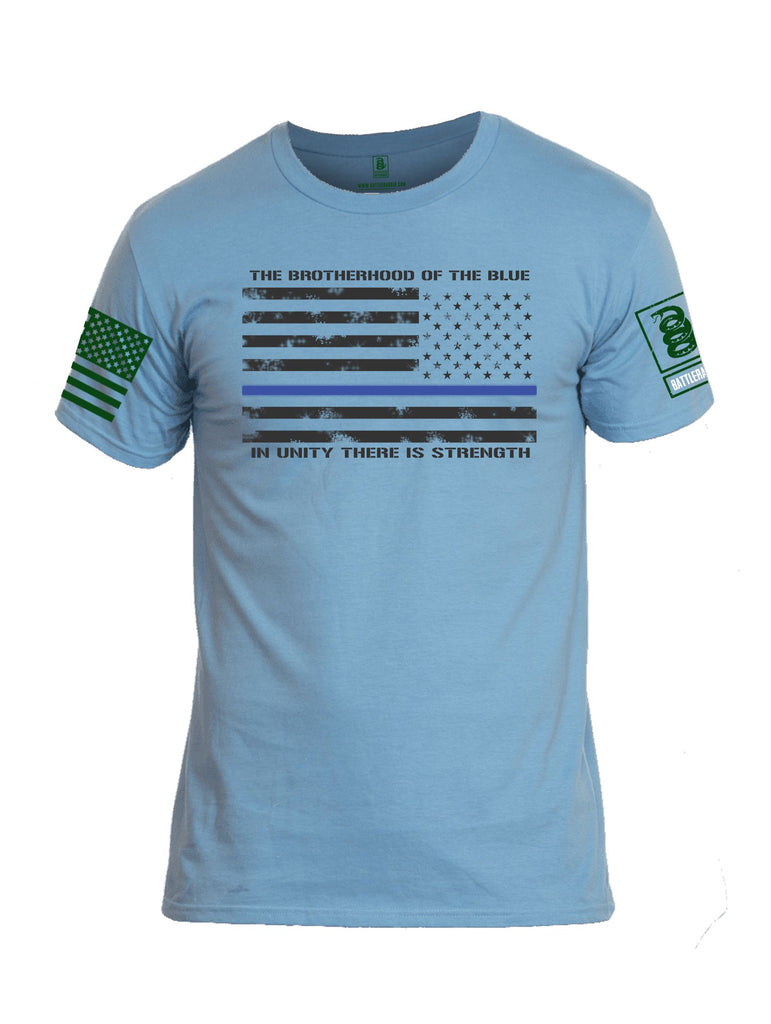 Battleraddle The Brotherhood Of The Blue White  Dark Green Sleeves Men Cotton Crew Neck T-Shirt