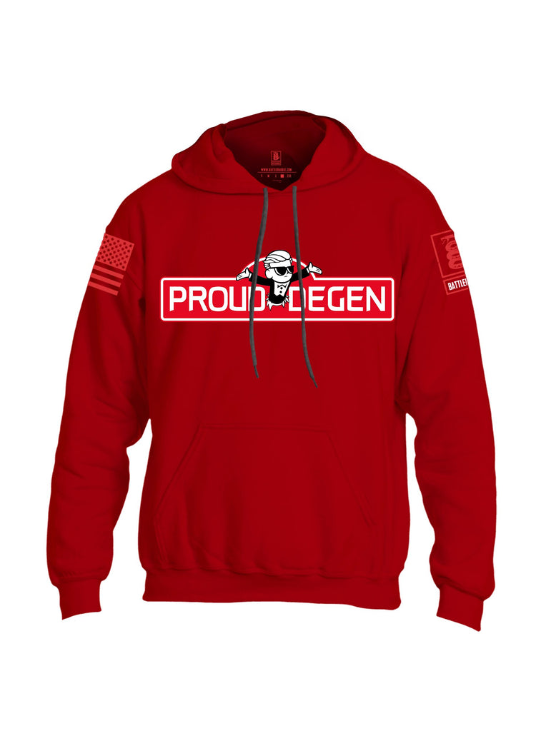 Battleraddle Proud Degen Red Sleeves Uni Cotton Blended Hoodie With Pockets