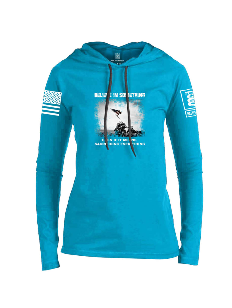 Battleraddle Believe In Something  White Sleeves Women Cotton Thin Cotton Lightweight Hoodie