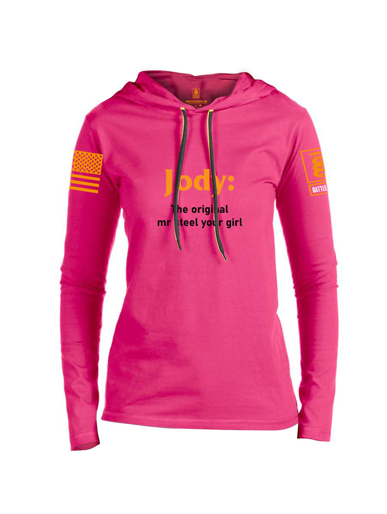 Battleraddle Jody The Original Mr Steel Your Girl Orange Sleeves Women Cotton Thin Cotton Lightweight Hoodie