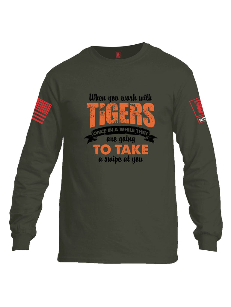 Battleraddle When You Work With Tigers Red Sleeves Men Cotton Crew Neck Long Sleeve T Shirt