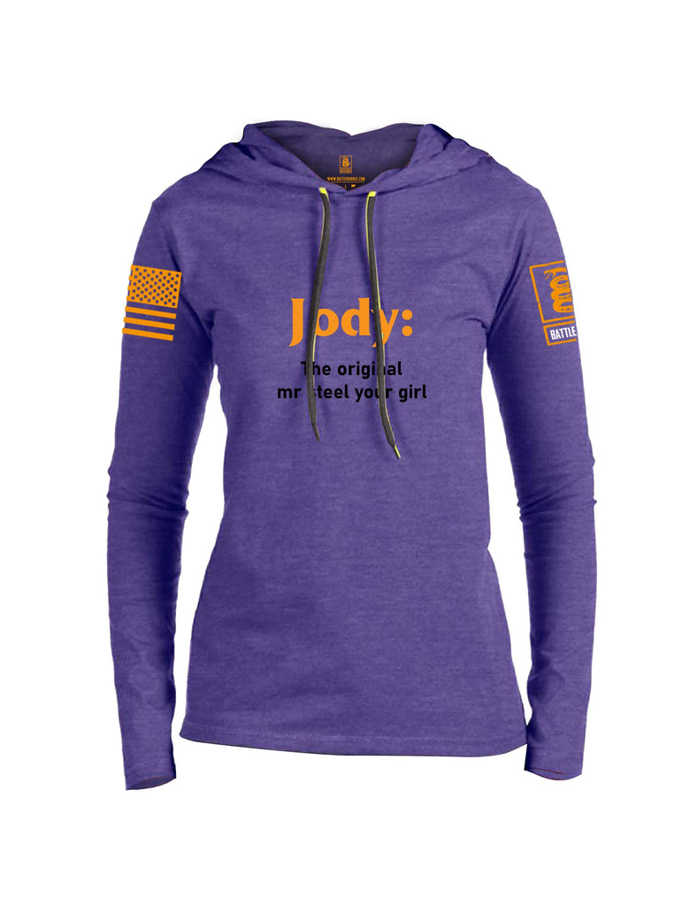 Battleraddle Jody The Original Mr Steel Your Girl Orange Sleeves Women Cotton Thin Cotton Lightweight Hoodie