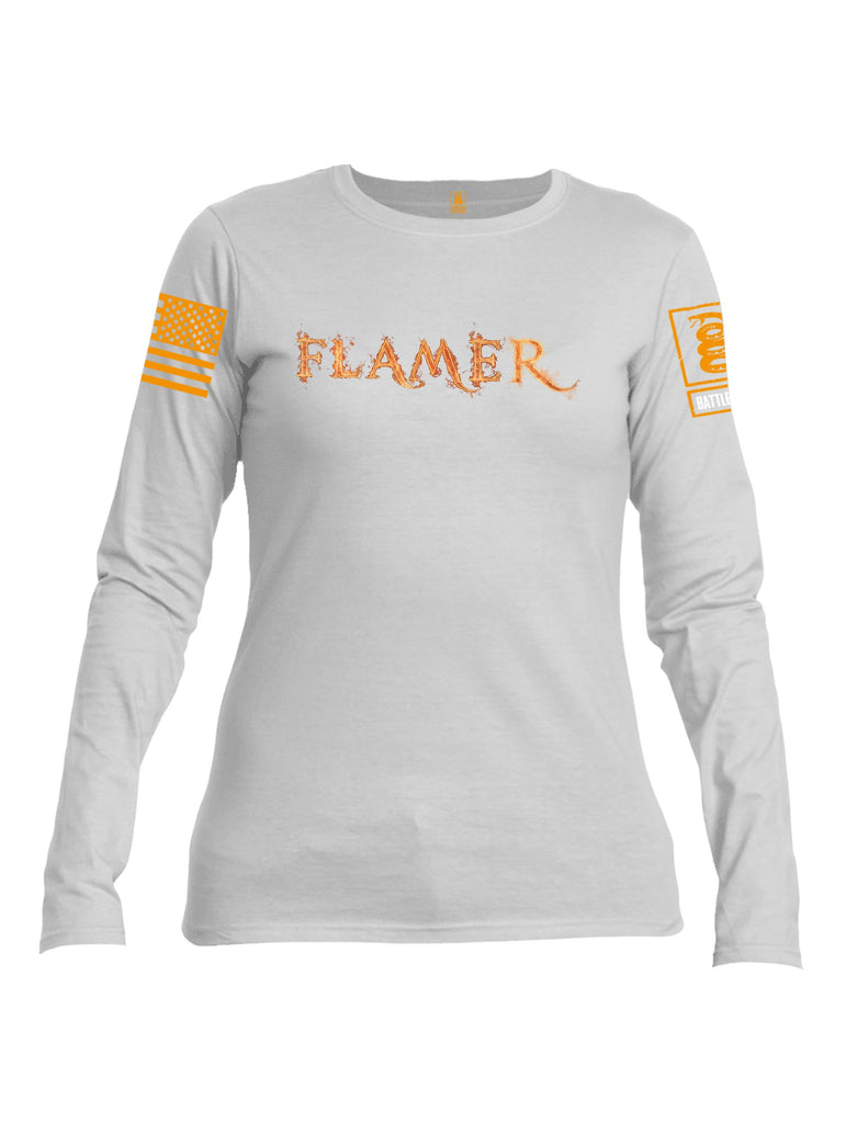 Battleraddle Flamer Orange Sleeves Women Cotton Crew Neck Long Sleeve T Shirt