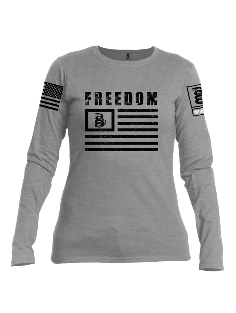 Battleraddle Freedom Flag Black Sleeves Women Cotton Crew Neck Long Sleeve T Shirt