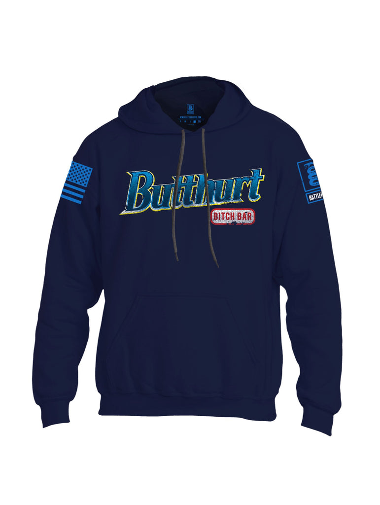 Battleraddle Butthurt Bitch Bar  Mid Blue Sleeves Uni Cotton Blended Hoodie With Pockets