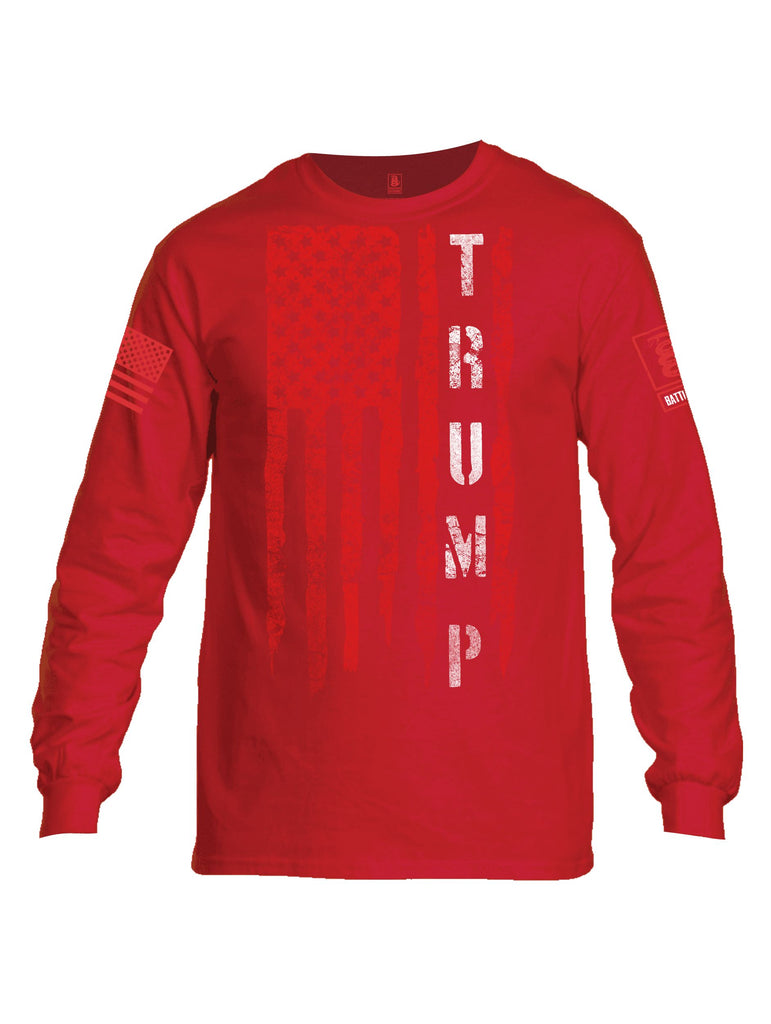 Battleraddle Trump Flag Red Sleeves Men Cotton Crew Neck Long Sleeve T Shirt