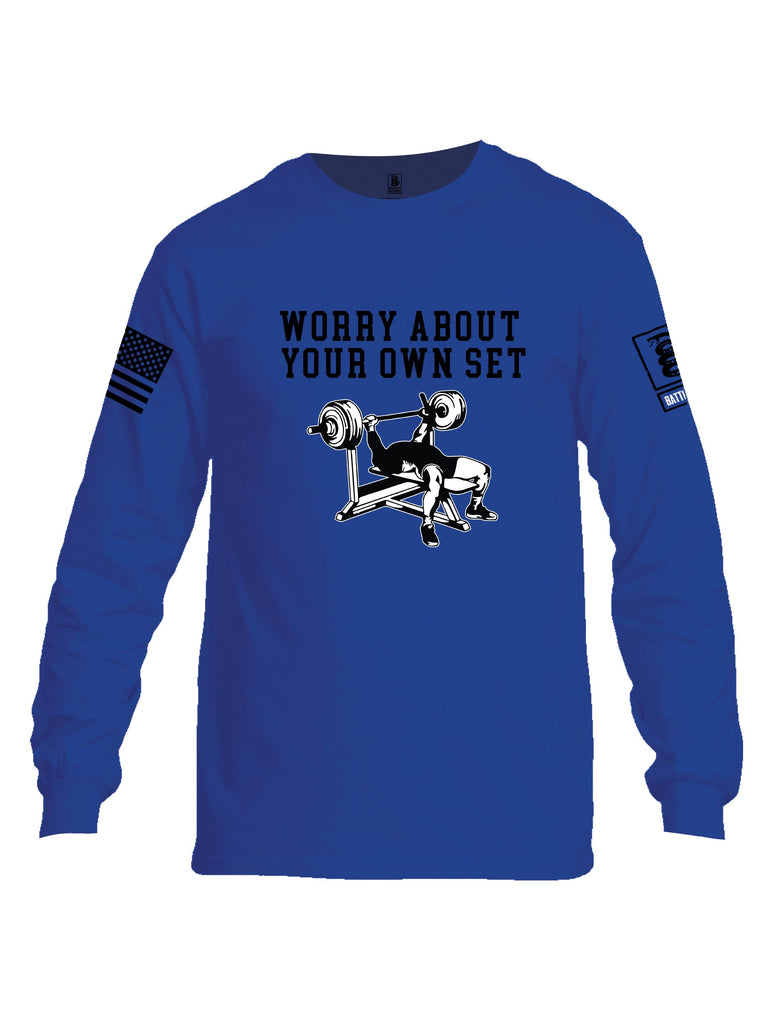 Battleraddle Worry About Your Own Set  Black Sleeves Men Cotton Crew Neck Long Sleeve T Shirt