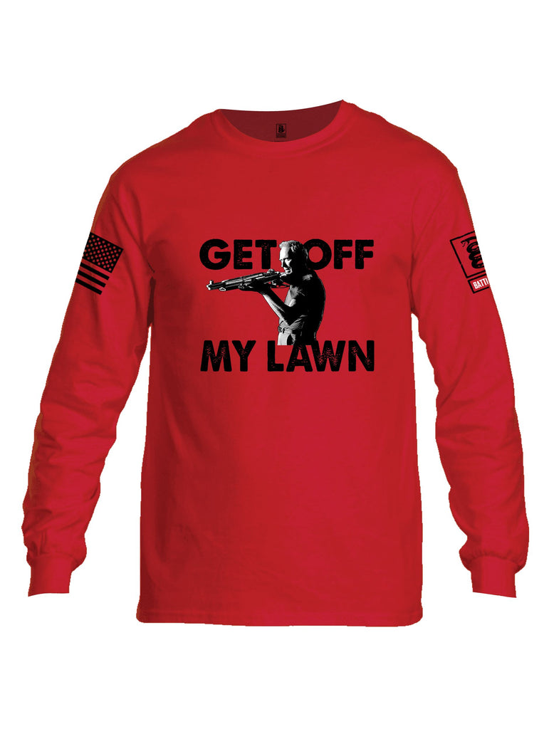 Battleraddle Get Off My Lawn Black Sleeves Men Cotton Crew Neck Long Sleeve T Shirt