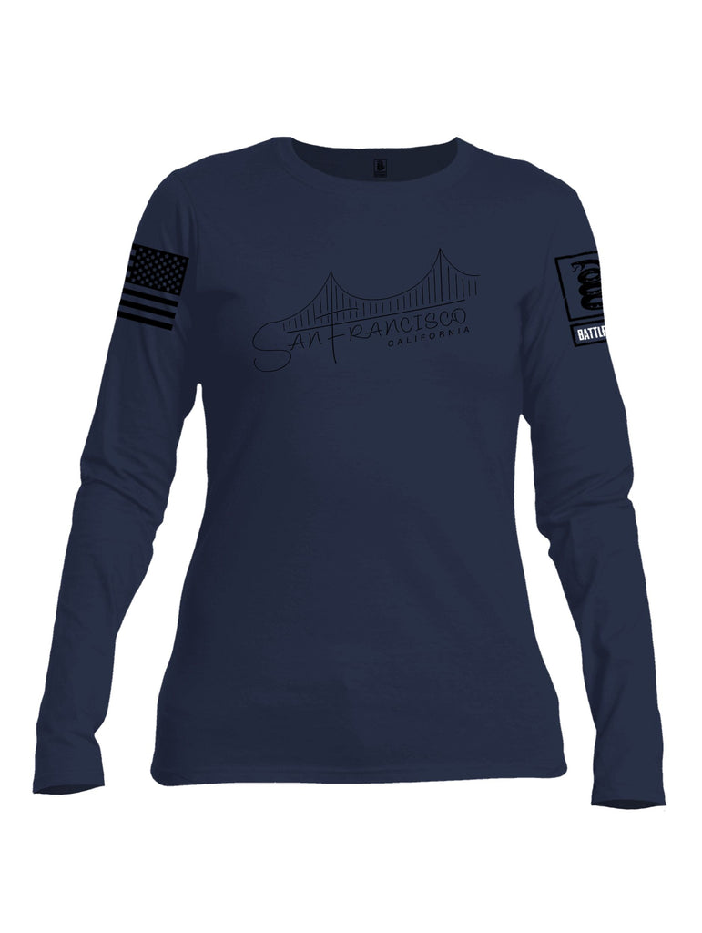 Battleraddle San Francisco California Bridge Line Black Sleeves Women Cotton Crew Neck Long Sleeve T Shirt