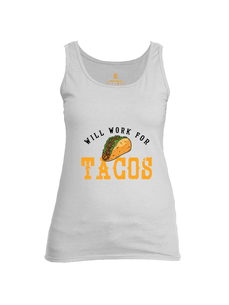 Battleraddle Will Work For Tacos Orange Sleeves Women Cotton Cotton Tank Top
