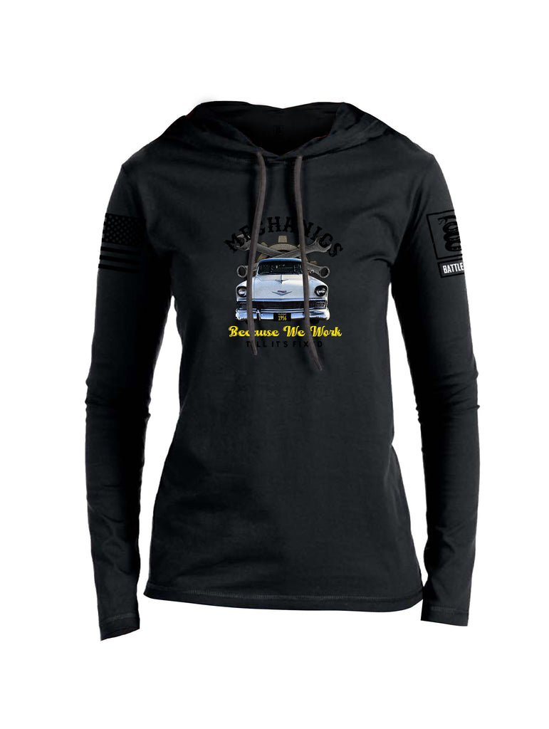 Battleraddle Mechanics Because We Work Black Sleeves Women Cotton Thin Cotton Lightweight Hoodie