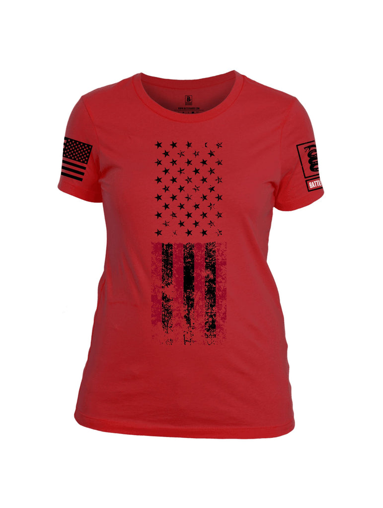 Battleraddle American Flag Grunge Black Sleeves Women Cotton Crew Neck T-Shirt