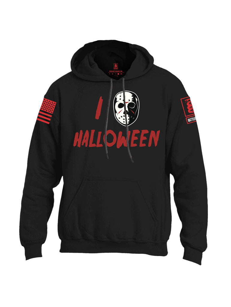 Battleraddle I Love Halloween  Red Sleeves Uni Cotton Blended Hoodie With Pockets