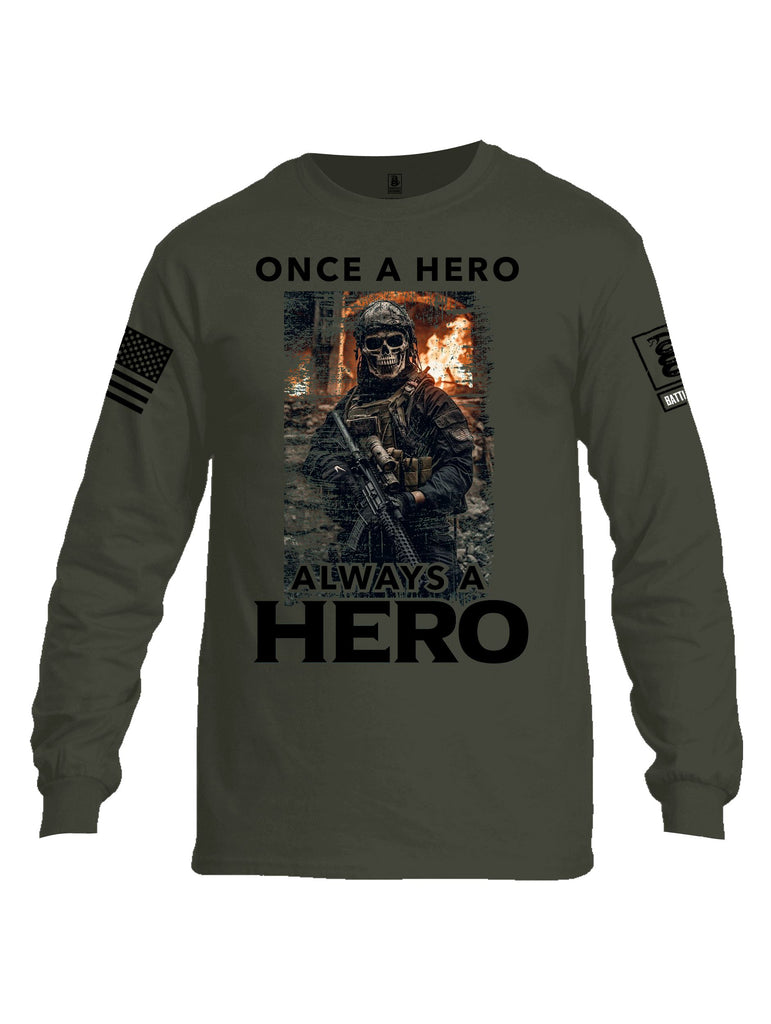 Battleraddle Once A Hero Always A Hero Black Sleeves Men Cotton Crew Neck Long Sleeve T Shirt