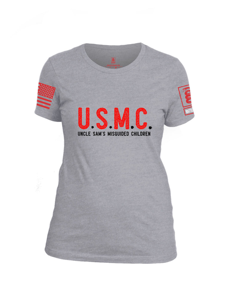 Battleraddle U.S.M.C Uncle Sams Misguided Children Red Sleeves Women Cotton Crew Neck T-Shirt