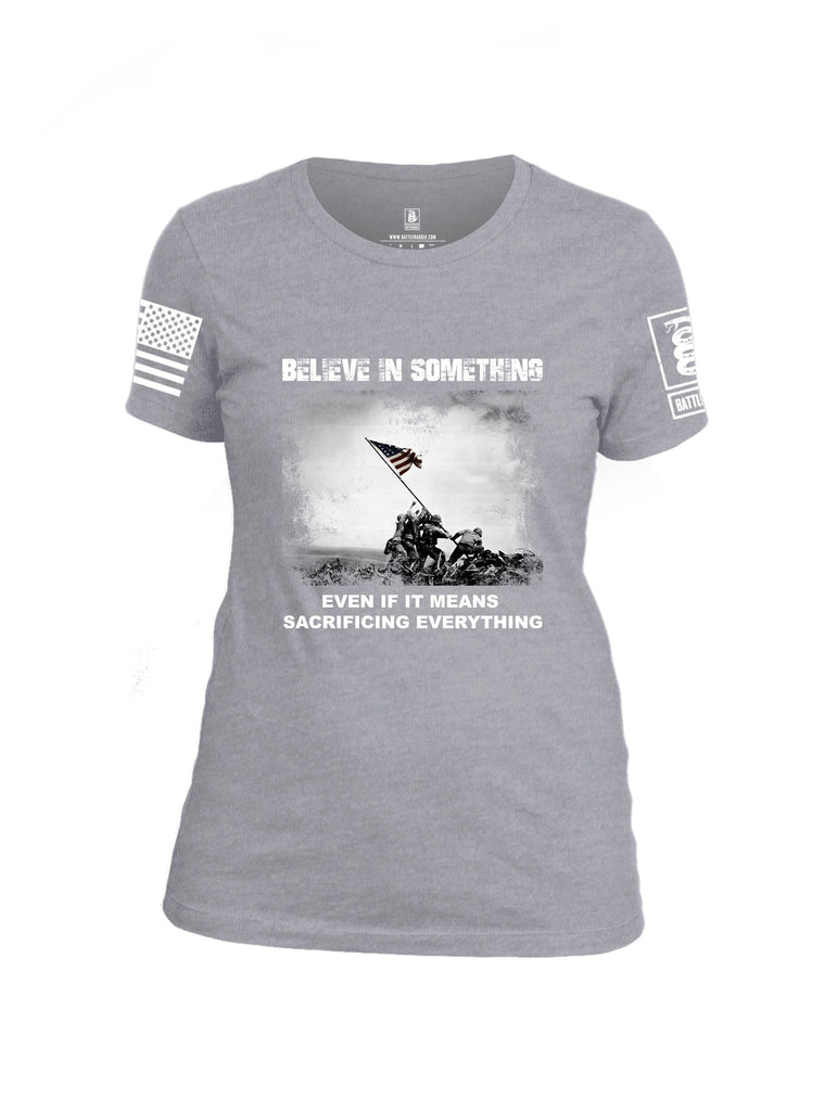 Battleraddle Believe In Something  White Sleeves Women Cotton Crew Neck T-Shirt