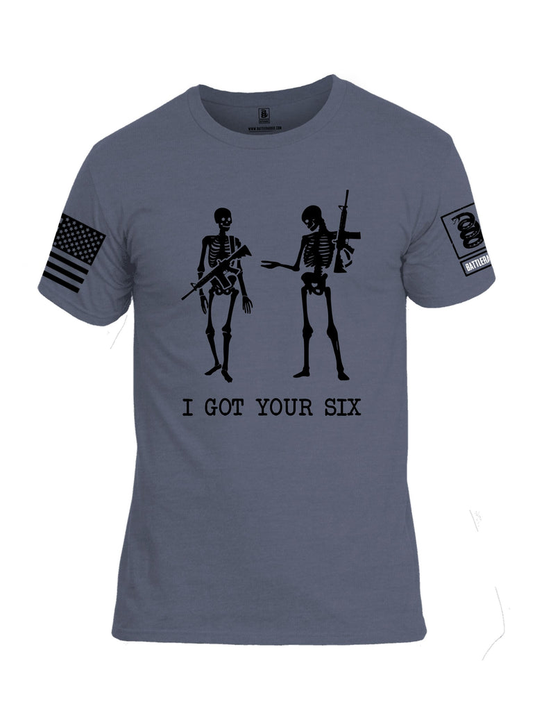 Battleraddle I Got Your Six Skeleton  Black Sleeves Men Cotton Crew Neck T-Shirt