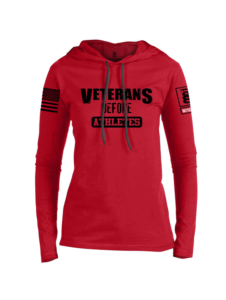 Battleraddle Veterans Before Athletes Black Sleeves Women Cotton Thin Cotton Lightweight Hoodie