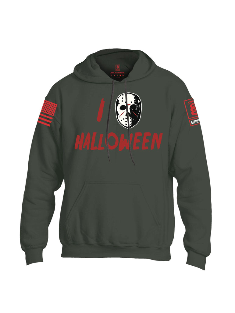 Battleraddle I Love Halloween  Red Sleeves Uni Cotton Blended Hoodie With Pockets